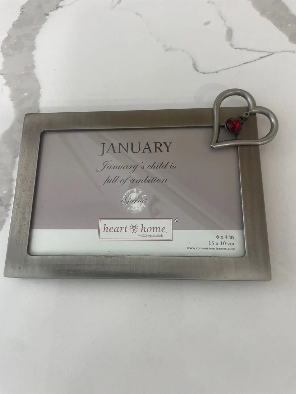 Heart & Home Silver Picture Frame with Red Accent Gem